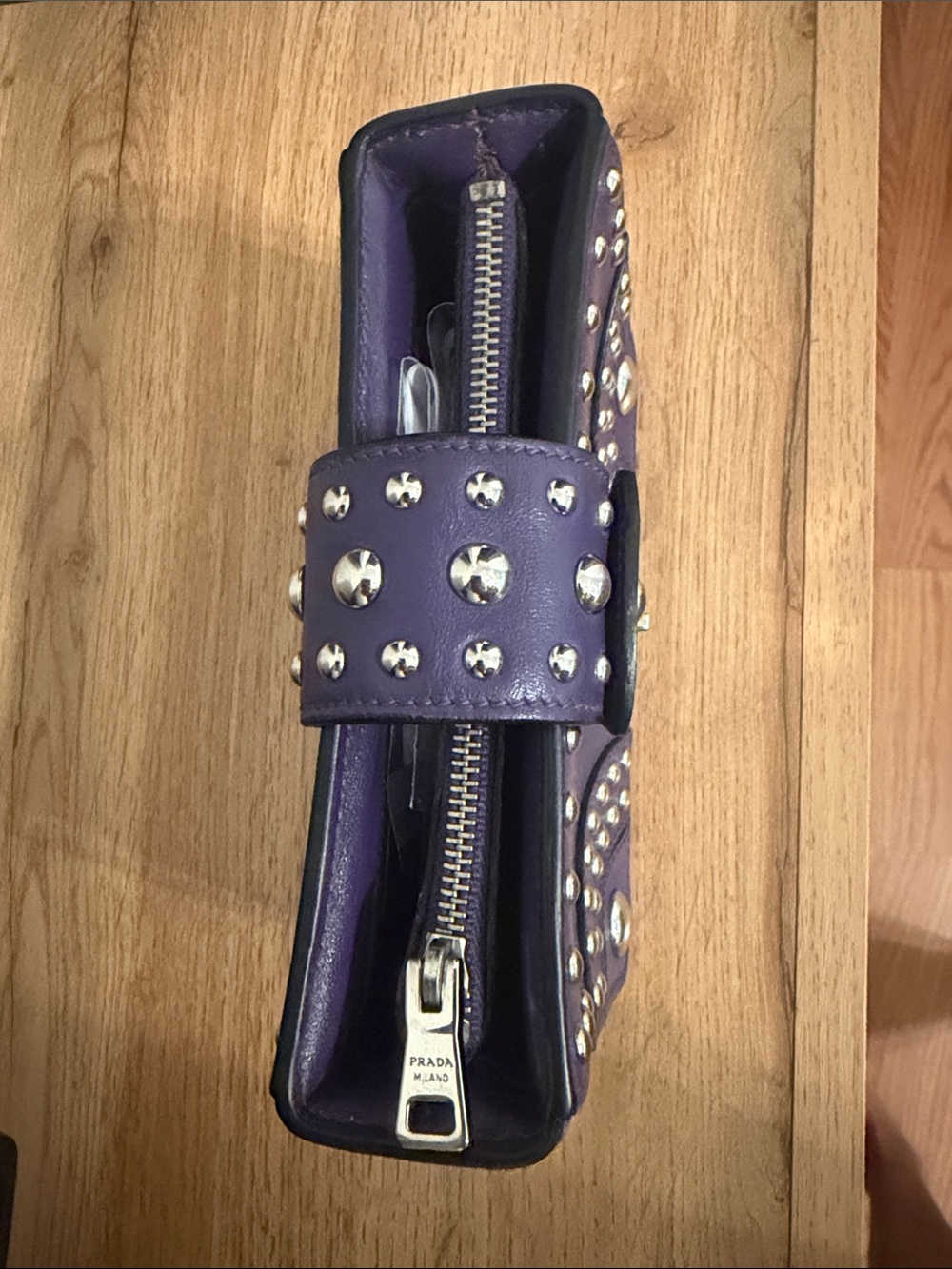 Prada Purple City Calfskin Studded Elektra Turn Lock clutch bag - Picture 4 of 10